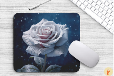 Beautiful Frost Silver Rose Mouse Pad