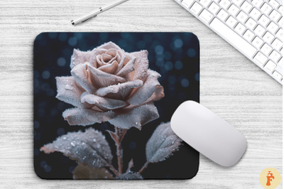 Beautiful Frost Silver Rose Mouse Pad