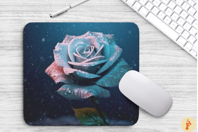 Beautiful Frost Teal Rose Mouse Pad