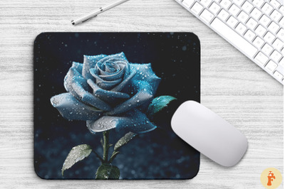 Beautiful Frost Teal Rose Mouse Pad