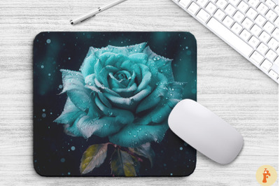 Beautiful Frost Teal Rose Mouse Pad