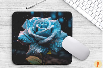 Beautiful Frost Turquoise Rose Mouse Pad