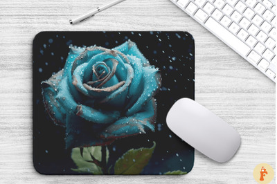 Beautiful Frost Turquoise Rose Mouse Pad