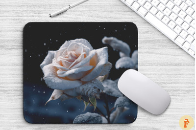 Beautiful Frost White Rose Mouse Pad