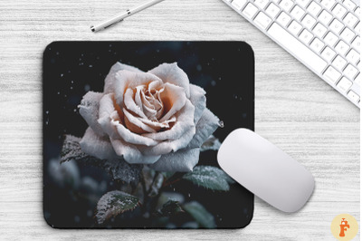 Beautiful Frost White Rose Mouse Pad