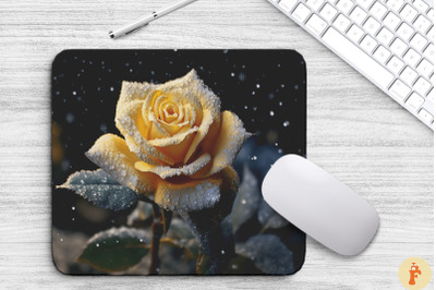 Beautiful Frost Yellow Rose Mouse Pad