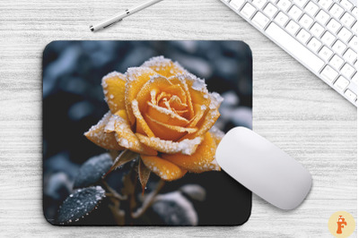 Beautiful Frost Yellow Rose Mouse Pad