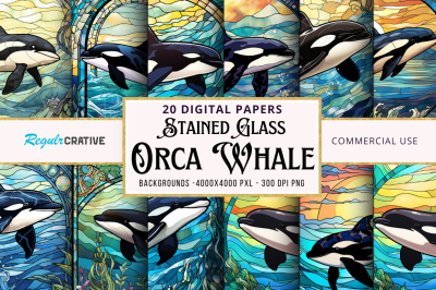 Stained Glass Orca Whale bundle
