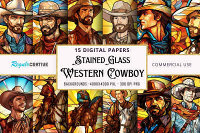 Stained Glass Cowboy Digital Paper bundle