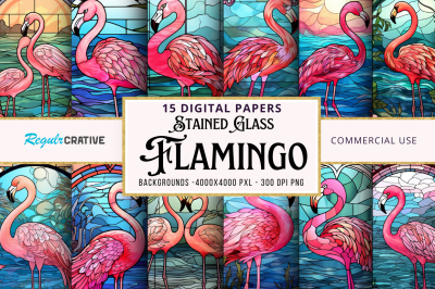 Stained Glass Flamingo Digital Paper bundle