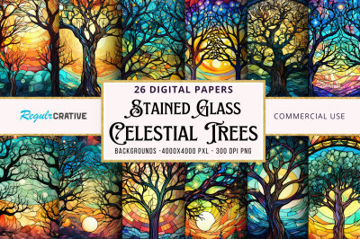 Stained Glass Celestial Trees Pattern Bundle