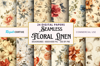 Seamless Floral Linen Background Bundle