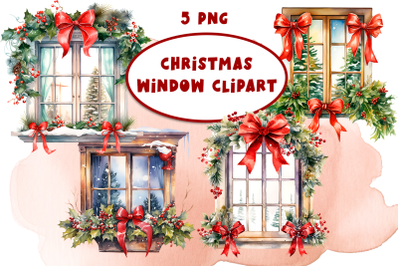 Watercolor Christmas Window PNG Clipart