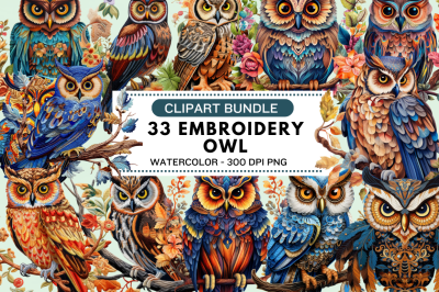 Embroidery Owl Clipart Bundle