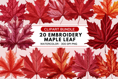 Embroidery Maple Leaf Clipart Bundle