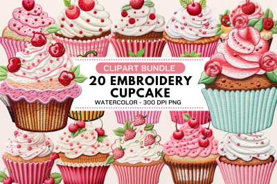Embroidery Cupcake Clipart Bundle