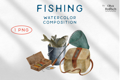 Watercolor Fishing Tackle Hand Drawn Clipart PNG
