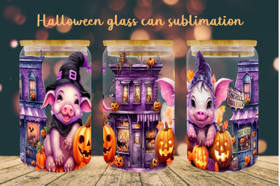 Cute pig glass can wrap Halloween libbey can sublimation