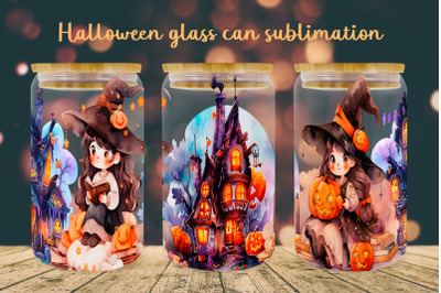 Cute witch glass can wrap Halloween libbey can sublimation