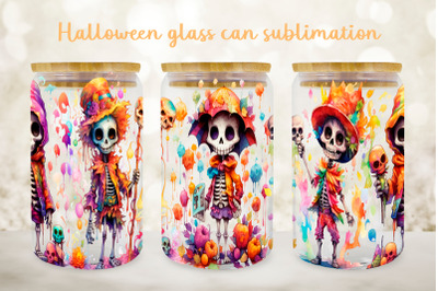 Skeleton glass can wrap Halloween libbey can sublimation