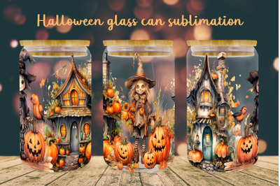 Scarecrow glass can wrap Halloween libbey can sublimation