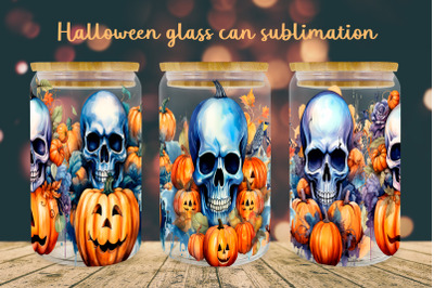 Pumpkin skull glass can wrap Halloween libbey can sublimation