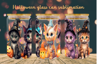 Cute kitty glass can wrap Halloween libbey can sublimation