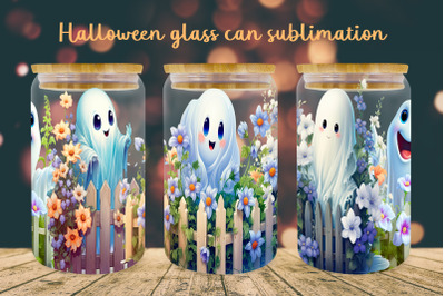 Cute ghost glass can wrap Halloween libbey can sublimation