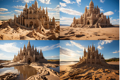 arafly designed sand castle on a beach with a blue sky