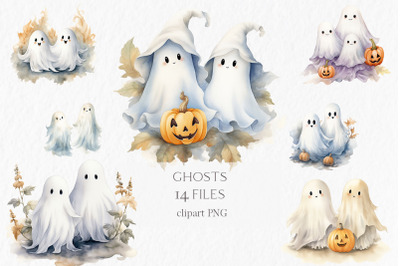 Ghosts Watercolor Clipart PNG