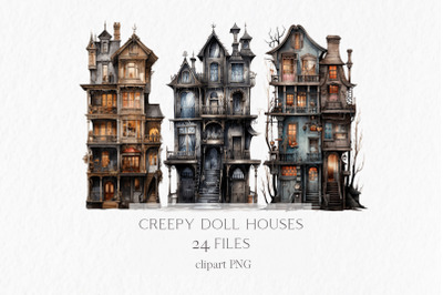Creepy doll houses Watercolor Clipart PNG