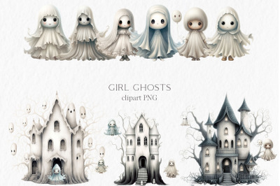 Cute spooky ghost Watercolor Clipart PNG