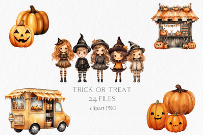 Trick or treat Watercolor Clipart PNG