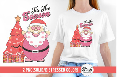 Retro Christmas Pink Santa PNG