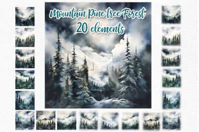 Watercolor Pine Tree Forest clipart Mountain Landscapes