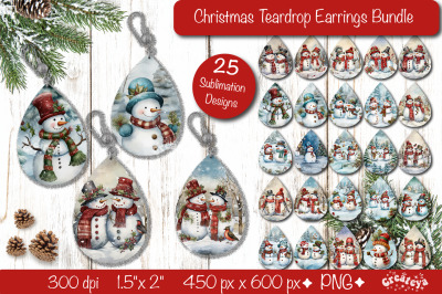 Christmas teardrop earrings Bundle sublimation design Snowman png