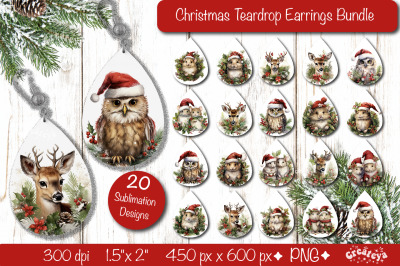 Christmas teardrop earrings Bundle Sublimation Christmas Baby Animals