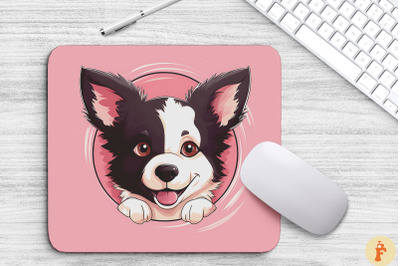 Cute Peeking Border Collie Dog Mouse Pad