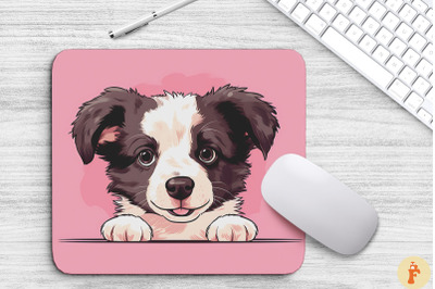 Cute Peeking Border Collie Dog Mouse Pad