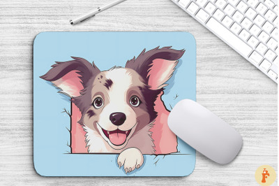 Cute Peeking Border Collie Dog Mouse Pad