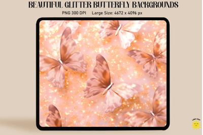 Pastel Apricot Glitter Butterfly Pattern