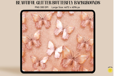 Pastel Apricot Glitter Butterfly Pattern