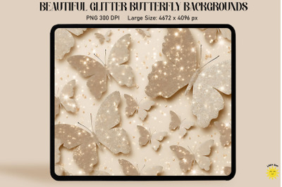 Pastel Beige Glitter Butterfly Pattern