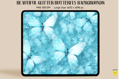 Pastel Blue Glitter Butterfly Pattern