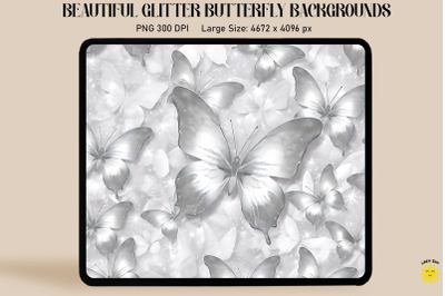 Pastel Gray Glitter Butterfly Pattern