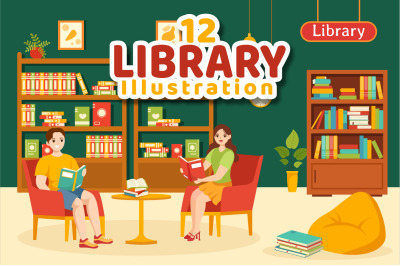 12 Library Vector Illustration