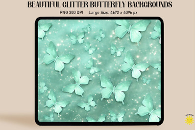 Pastel Mint Glitter Butterfly Pattern