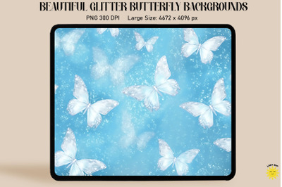 Pastel Blue Glitter Butterfly Pattern