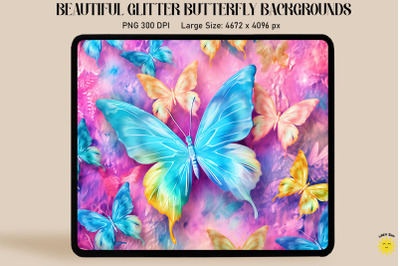 Rainbow Pastel Glitter Butterfly Pattern