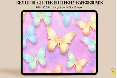 Rainbow Pastel Glitter Butterfly Pattern